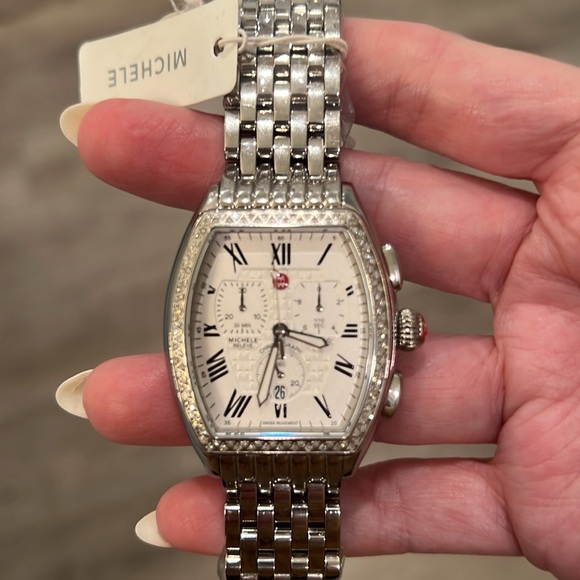 🤍Michele Releve Chrono Diamond Bezel Womens Watch MWW19A000001 - Picture 10 of 16